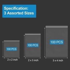 Small Plastic Bags, 300 PCS Mini Baggies 3 Assorted Sizes 2×2 2×3 3×4 Inch. M…