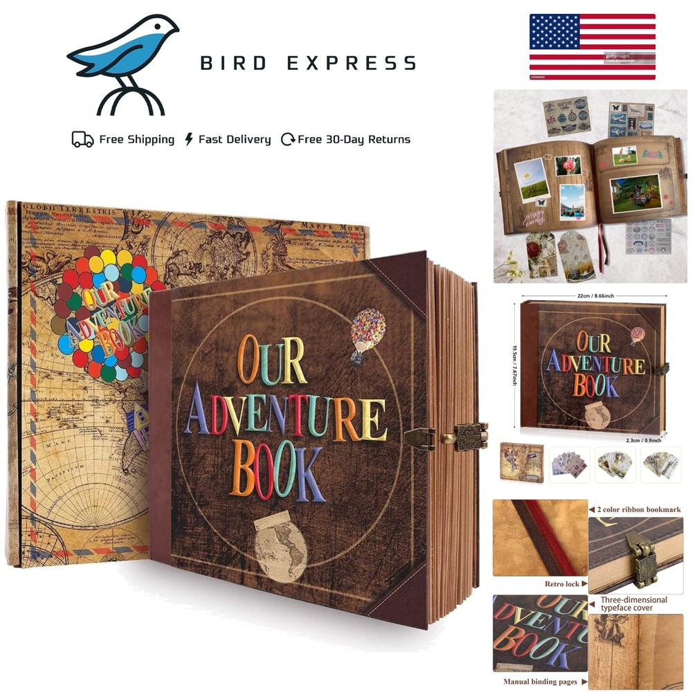 Our Adventure Book Travel Diary Photo Book, Scrapbook, Photo Album – Retro Vi…