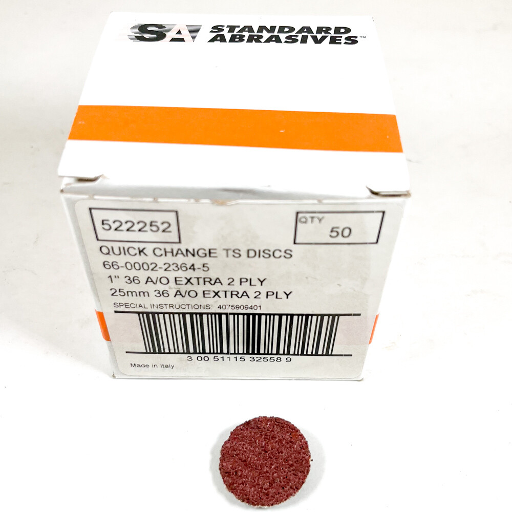Standard Abrasives 522252 1″ 36 Grit Quick Change Discs (Box of 50)