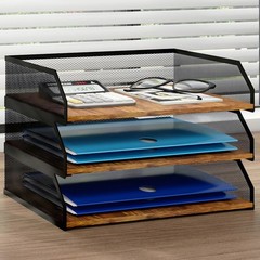Paper Desk Organizer, 3-Tier Letter Tray with 5 Vertical File Holders, Multifunc