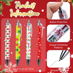 Tisancy 100 Pack Christmas Gift for Coworker Bulk Christmas Pens with Cards Red