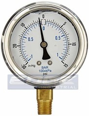10 PACK LIQUID FILLED VACUUM GAUGE -30-15 PSI, 2.5″ FACE, 1/4″ NPT LOWER MOUNT