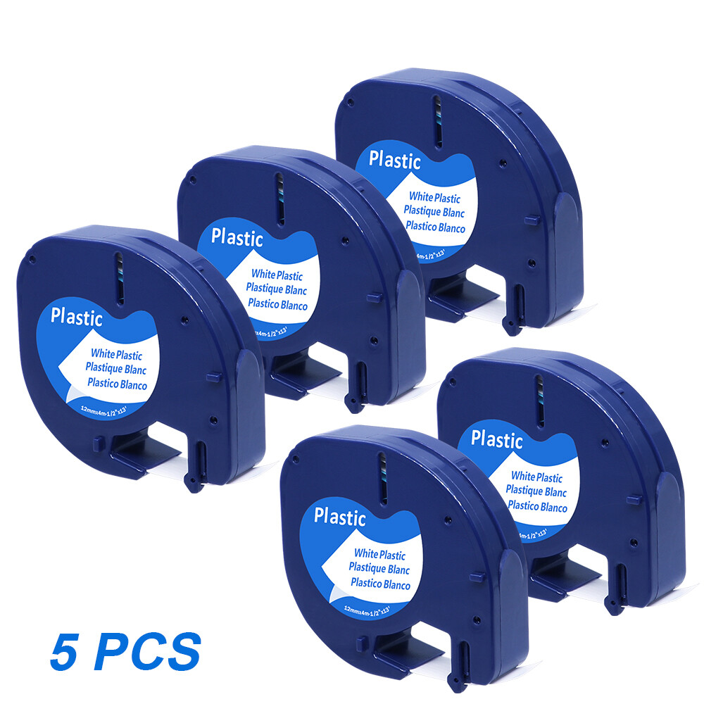 5PK Compatible Dymo LetraTag Refill 91331 Plastic White Label Tape 12mm LT-100H