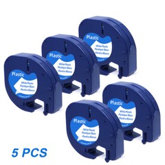 5PK Compatible Dymo LetraTag Refill 91331 Plastic White Label Tape 12mm LT-100H