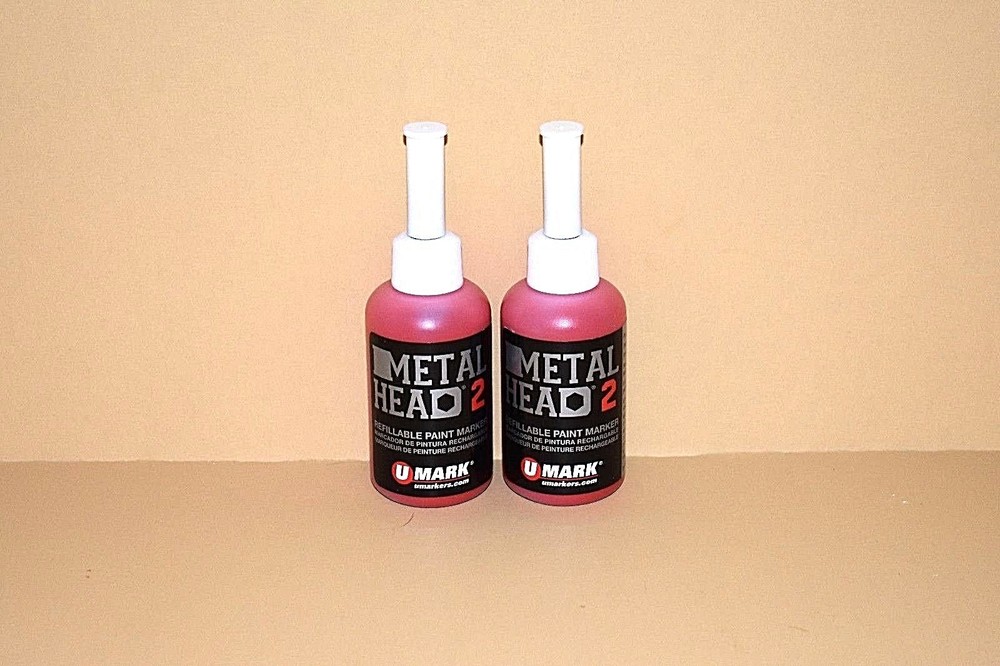2 Metal Head 2 Paint Markers Red 2 Oz Auto Salvage Industrial Junk Yard Crafts