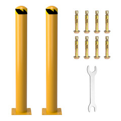 2PCS Outdoor Safety Bollard 42 Inch Yellow Q235 Steel Post Pipe Barrier