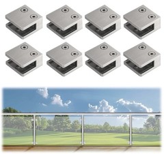 8PCS Glass Railing Clamps Brushed Stainless Steel for 8-12mm Glass w/Gaskets