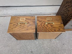 Vintage Industrial Mission Style Oak Wood Filing File Cabinet 2 Drawer Brass K35