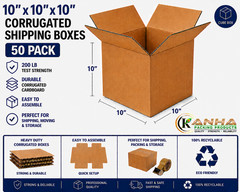 10x10x10 Corrugated Shipping Boxes 50 Pack 200 lb Test Heavy Duty Moving Box
