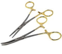 Kelly Hemostat Locking Forceps Straight + Curved 5.5″ Surgical Instruments-GOLD