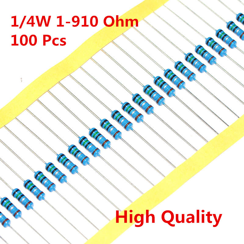 500Pcs 1/4W 0.25W Metal Film Resistor ±1% 10R 47R 100R 220R 470R 1-910 Ω Ohm