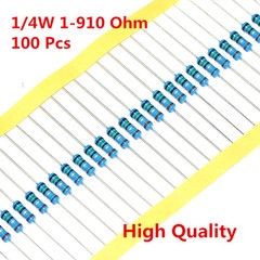 500Pcs 1/4W 0.25W Metal Film Resistor ±1% 10R 47R 100R 220R 470R 1-910 Ω Ohm