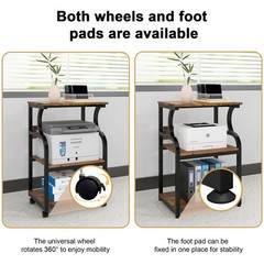 Natwind 3 Tier Printer Stand,Rolling Printer Table with Adjustable Storage Sh…