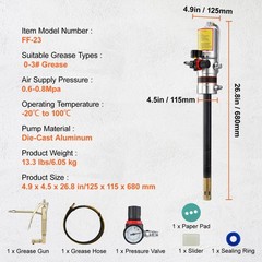 VEVOR Grease Pump Air Operated Grease Pump 0.6-0.8Mpa 13 ft Hose & Grease Gun