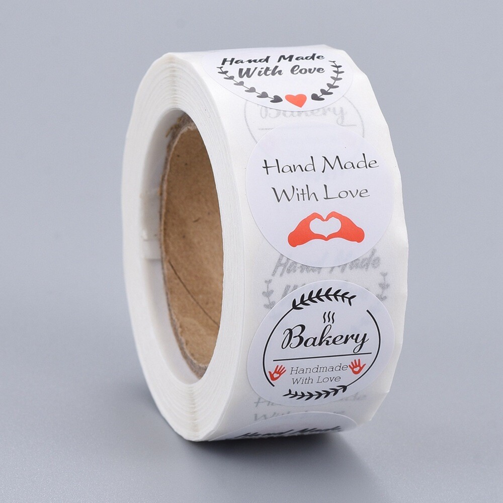 Hand Made with love labels stickers 500 each per roll Great for Orders