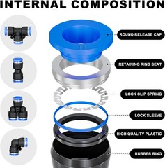 60 Pieces Push to Connect Fittings 1/8”, 1/4”, 3/8”, 1/2” for Air Line Tube, Qui