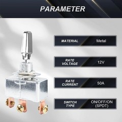 Heavy Duty Toggle Switch 3 Way DC 12V 50A Self-Locking ON/Off/ON 3 Position US