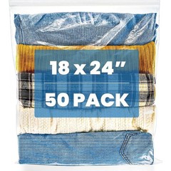 Large Reclosable Storage Bags 50 Pack 18 x 24 Inches 5 Gallon Resealable Zipper