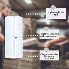 Pre-Stretch Clear Hand Wrap Film 17″ x 1476′ with Free Saver 4 Rolls