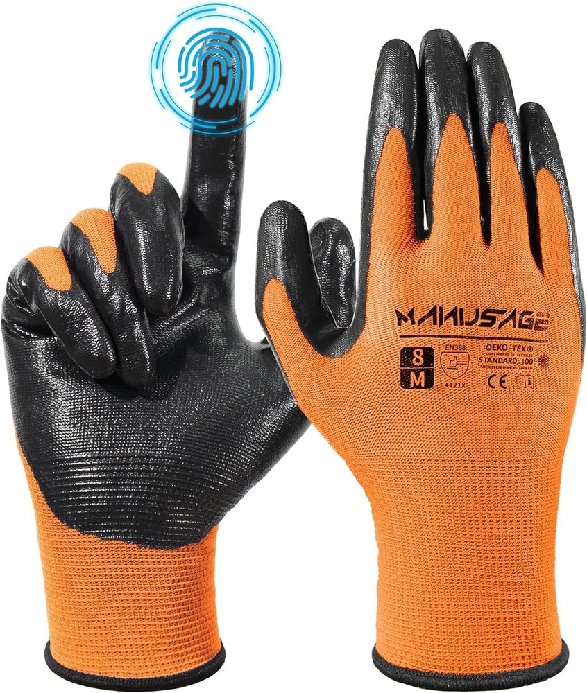 MANUSAGE Safety Work Gloves – Protective Glove for Men & Women Medium, Orange