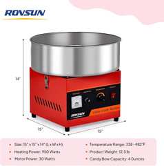 ROVSUN 15 Inch Cotton Candy Machine Commercial, Candy Floss Maker Electric Cotto