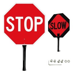 18×18 Inch Stop Slow Sign with Metal Handle Double Sided Reflective Traffic