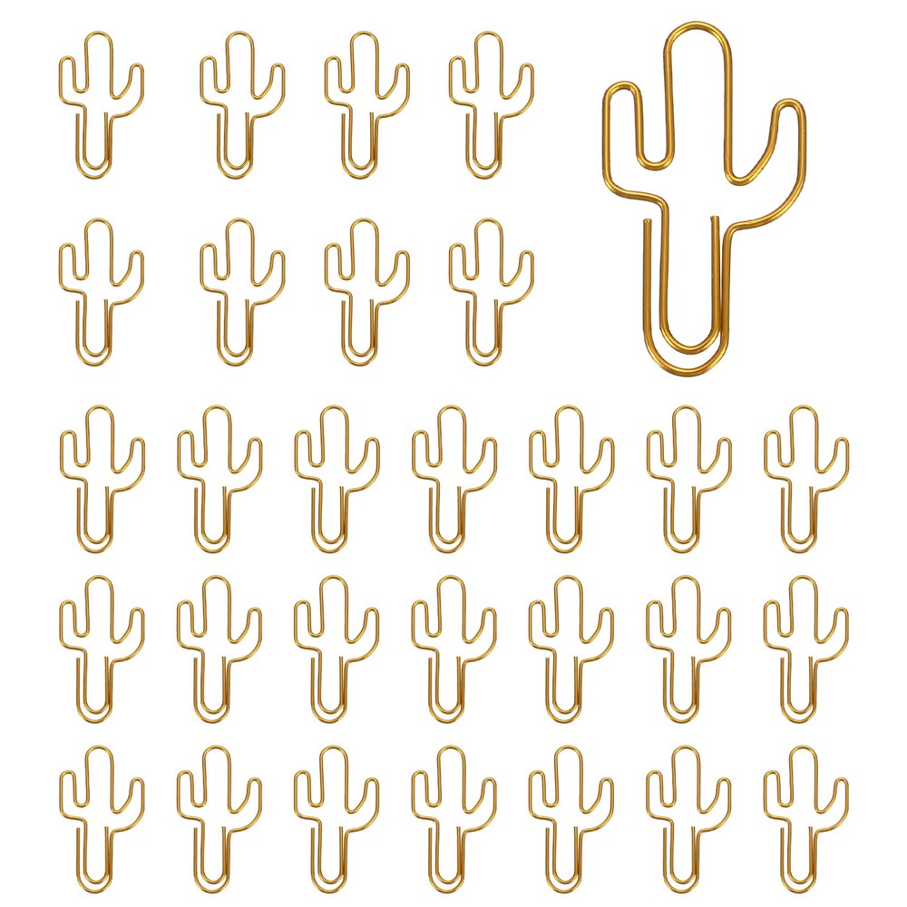 30Pcs Paper Clip, Cactus Shape Paper Clip Small Cute Bookmarks, Gold