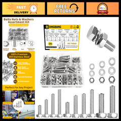 246Pcs Stainless Steel Hex Bolts & Nuts Assortment Kit, Washers for Home & Auto