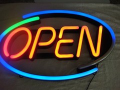 😉 ANIMATED MULTI-COLOR ILLUMINATED RETAIL COMMERCIAL OVAL OPEN SIGN 27” 3PT8