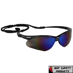 6 PAIR KLEENGUARD NEMESIS SAFETY GLASSES BLCK FRAME BLUE MIRROR SUNGLASSES 14481