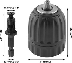 3/8″ Keyless Drill Chuck Adapter with 1/4″ Hex Shank for Impact Drivers