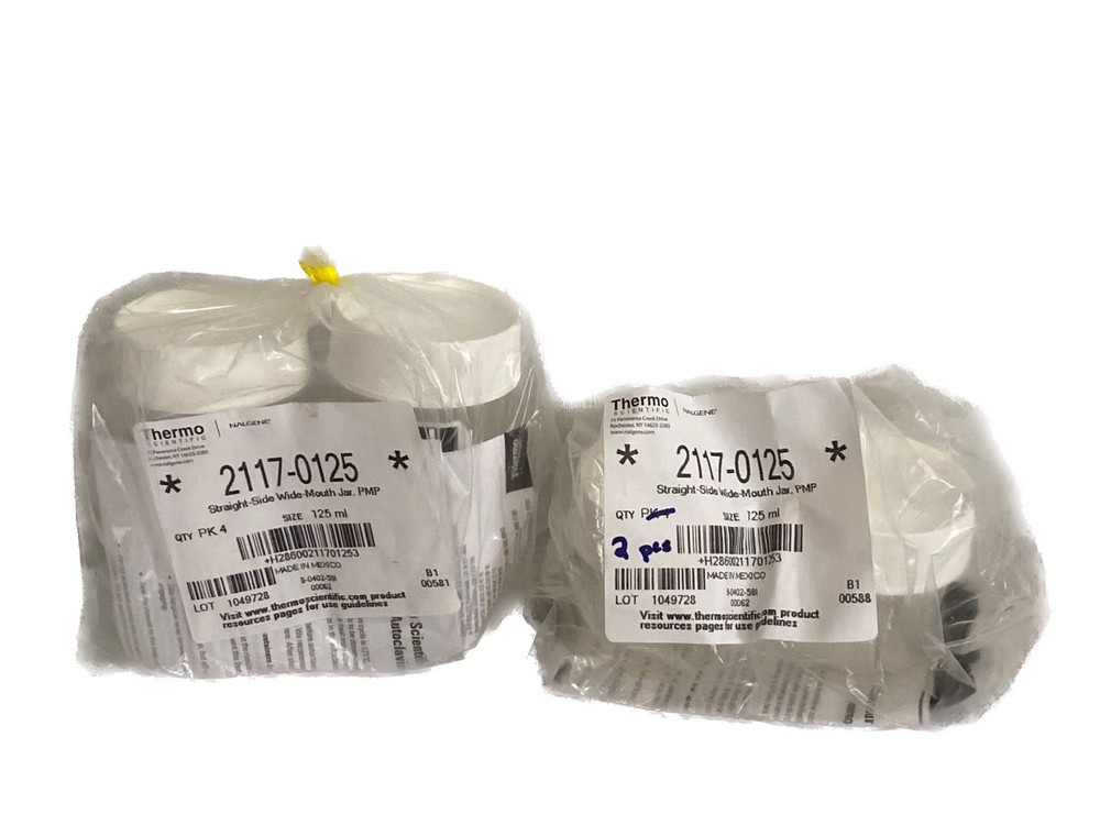 New (6) THERMO NALGENE 125mL PMP Straight Sided Wide Mouth Jars w/ Lid 2117-0125