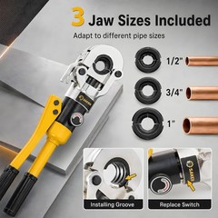 Hydraulic Copper Pipe Press Crimping Tool Kit PEX Crimper 1/2 3/4 1 Inch with Cu