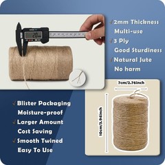 PerkHomy Natural Jute Twine 600 Feet Long 600 (182M), 2mm (1/12 In)