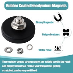 4Pcs Rubber Coated Magnets with Bolts, Heavy Duty Magnets M6 Male Thread, Strong