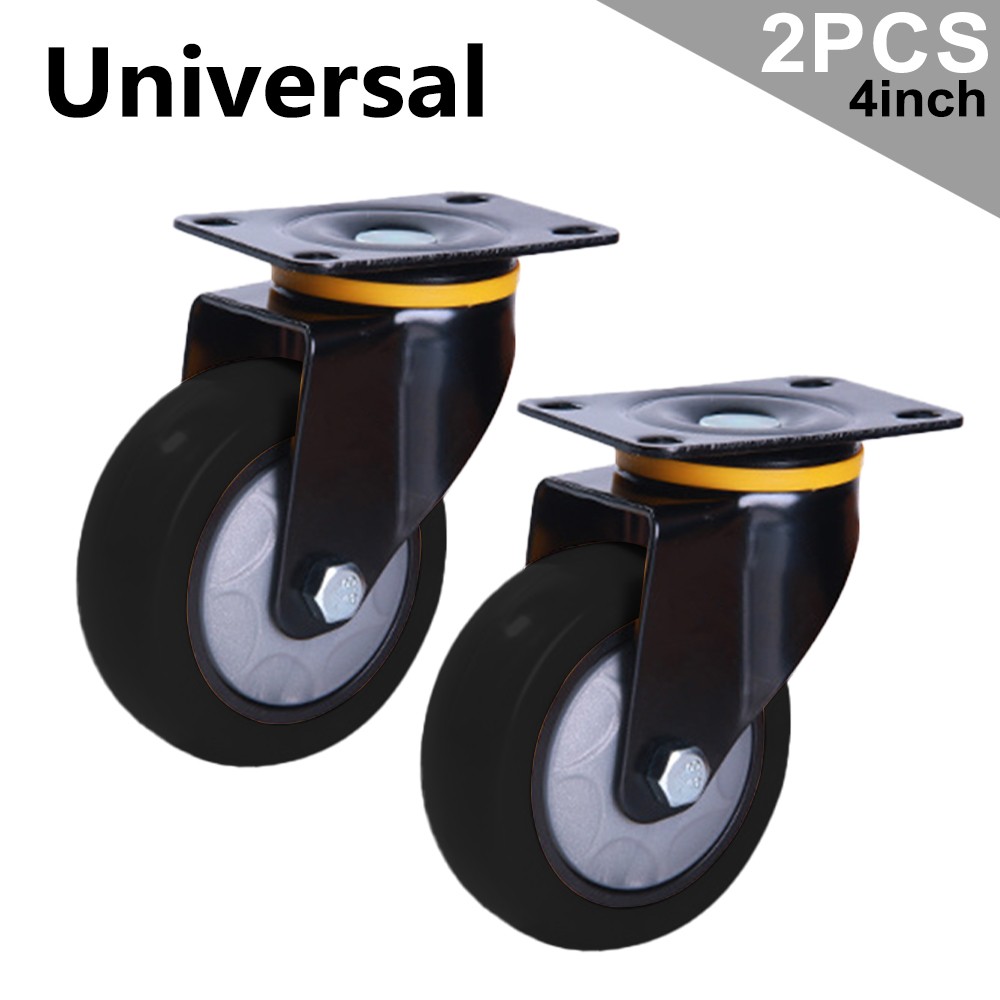 2/4 Pcs 4 Inch Black Swivel Plate Casters – Locking Caster Wheels with Brake