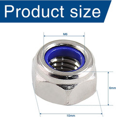 50Pcs M6 X 1.0Mm Hex Lock Nuts, 304 Stainless Steel Self-Locking Nuts Nylon Inse