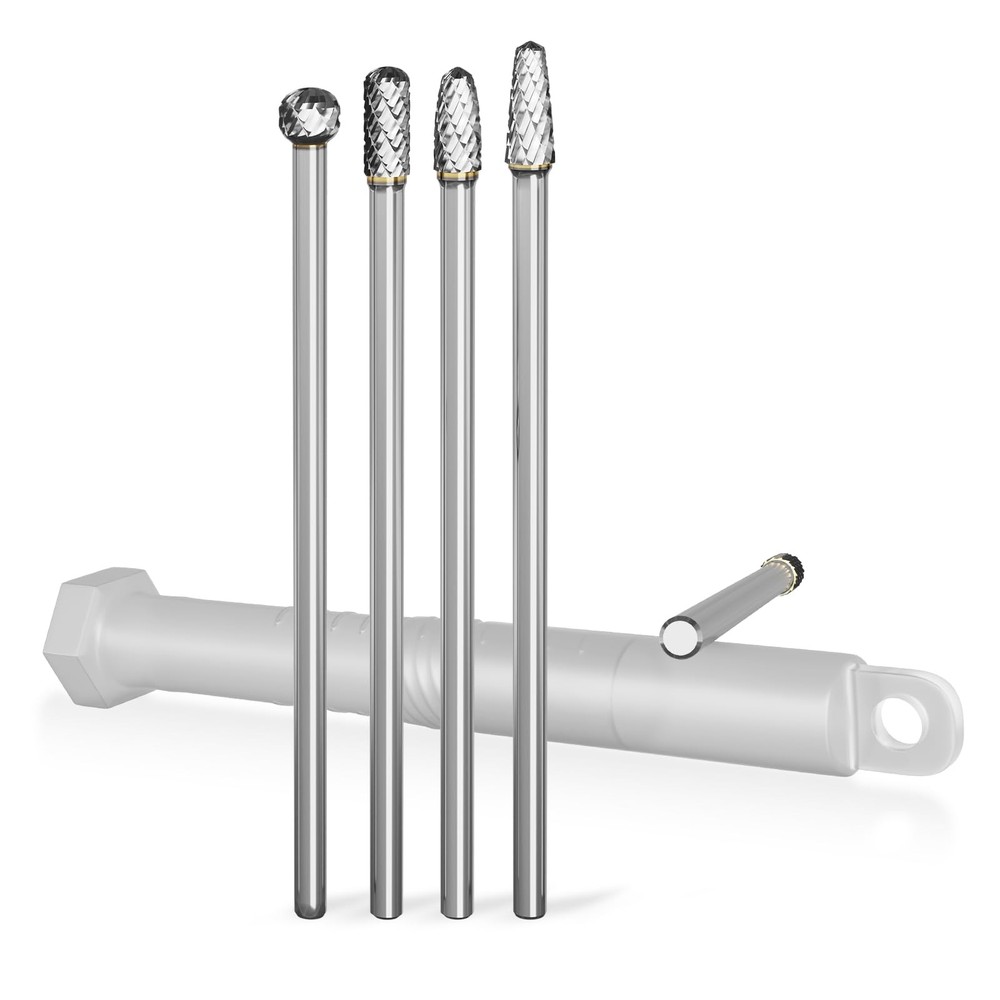 4Pcs Carbide Burr Set 1/4 Inch Shank 6.1 Inch Long 8mm 10mm Head for Metal Wood
