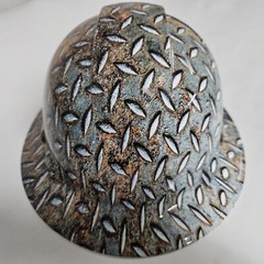 full brim hard hat custom hydro dipped IN REALISTIC DIAMOND PLATE STEEL RUSTY