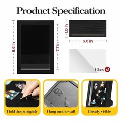 Black Lapel Pin Display Case, 6×8 Shadow Box Frame for Walls and Desktops,Sha…
