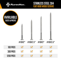Stainless Steel Deck Screws #10×2 Inches 304 Grade 300 Pieces T25 Star Drive