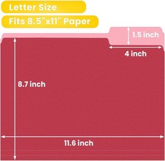 File Folders Letter Size Red, 100 Pack Manilla Folders 8.5 x 11 1/3-Cut Tabs,