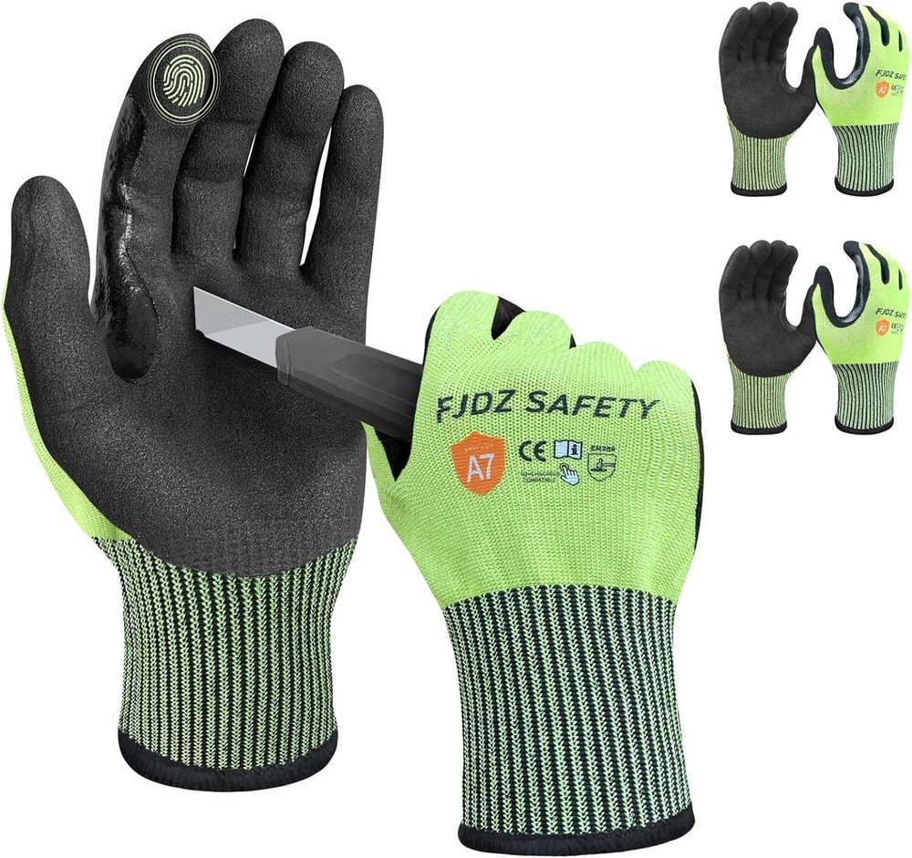 3 Pairs A7 Cut Resistant Work Gloves,Nitrile Coated Touchscreen Cutting Glove