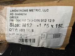M12 1.75 hex soc hd cap Din 912 12.9 150 mm Metric Bolts 100 Pk Count Box Allen