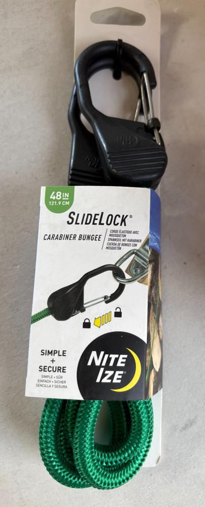 Qty of 3 – Nite Ize SlideLock Carabiner Bungee – 48 in. – Green BSL48-17-R3