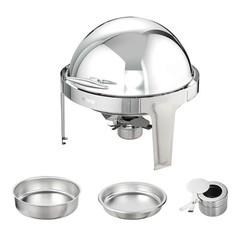 VEVOR 2-Pack Round Roll Top Chafing Dish Set with Full-Size 6Qt Pan Fuel Holder