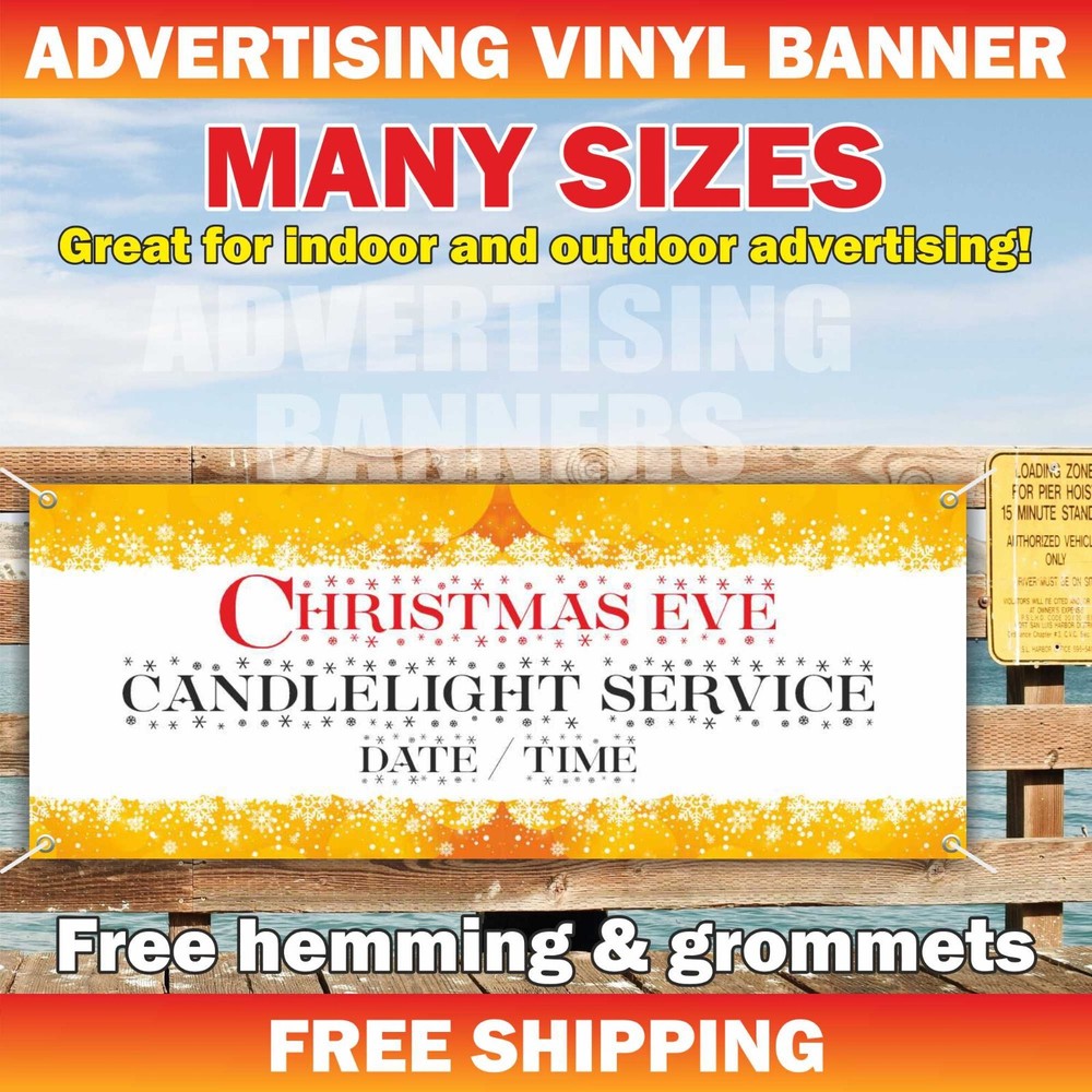 CHRISTMAS EVE CANDLELIGHT SERVICE Advertising Banner Vinyl Mesh Sign Xmas Data