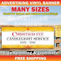 CHRISTMAS EVE CANDLELIGHT SERVICE Advertising Banner Vinyl Mesh Sign Xmas Data