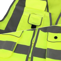 Class 2 High Visibility Safety Vest with Zipper Front 9 Pockets & Reflective