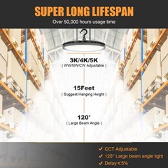 150W LED UFO High Bay Lights 3000K/4000K/5000K Adjustable Commercial Shop Lights